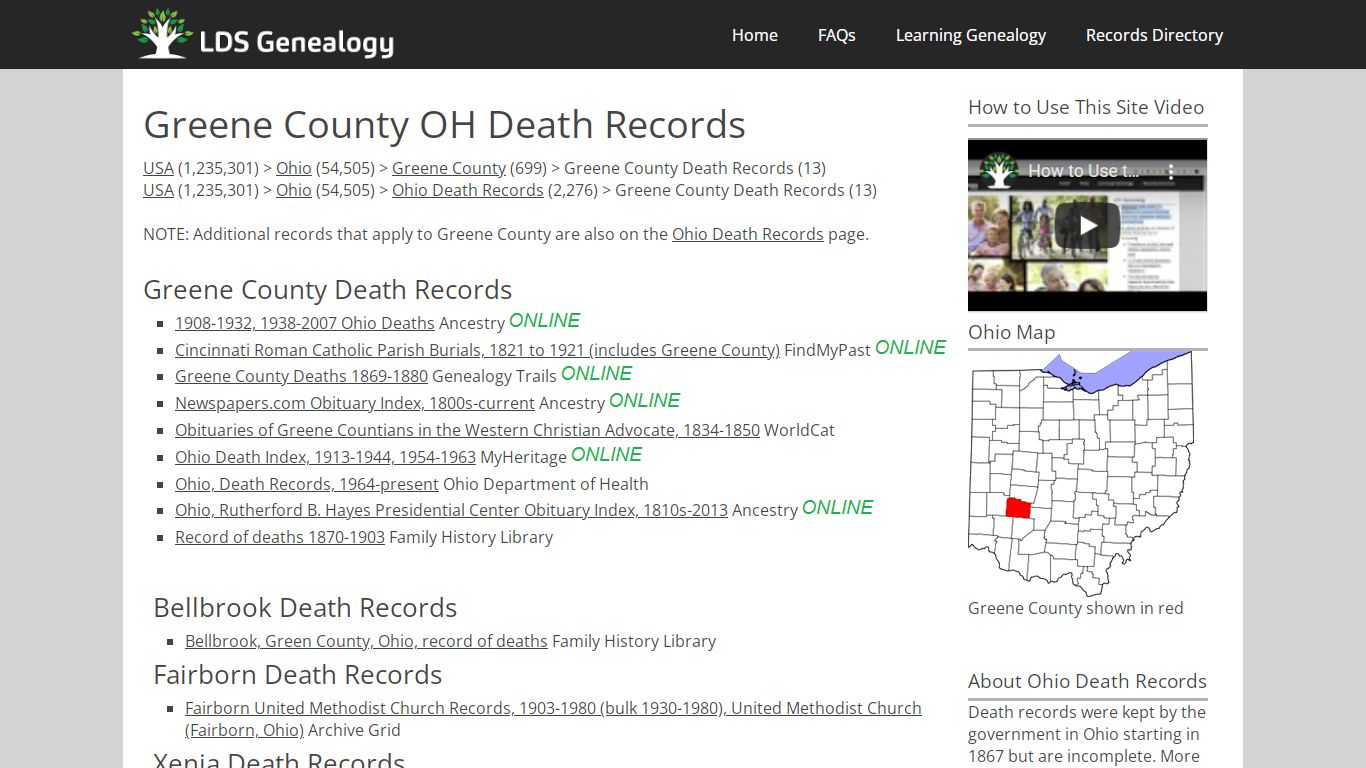 Greene County OH Death Records - ldsgenealogy.com
