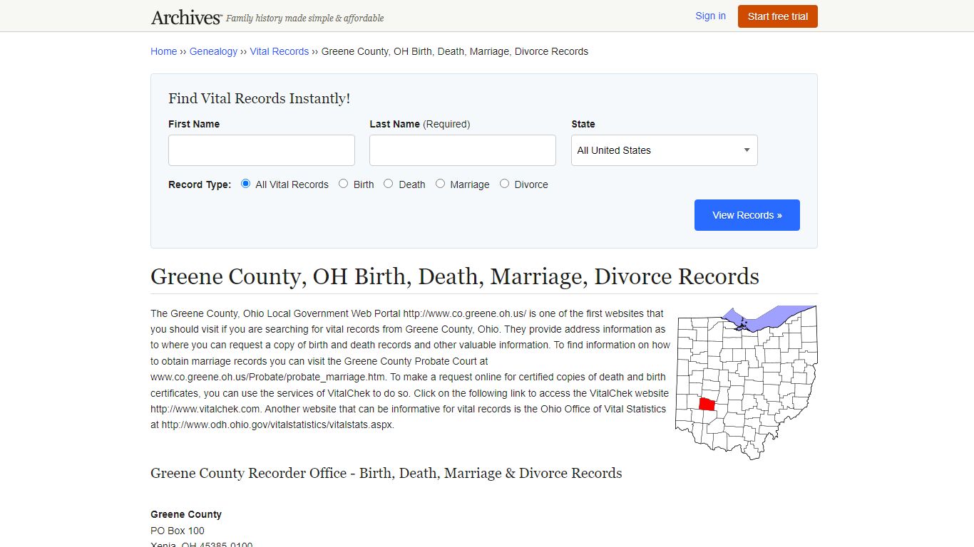 Greene County, OH Birth, Death, Marriage, Divorce Records