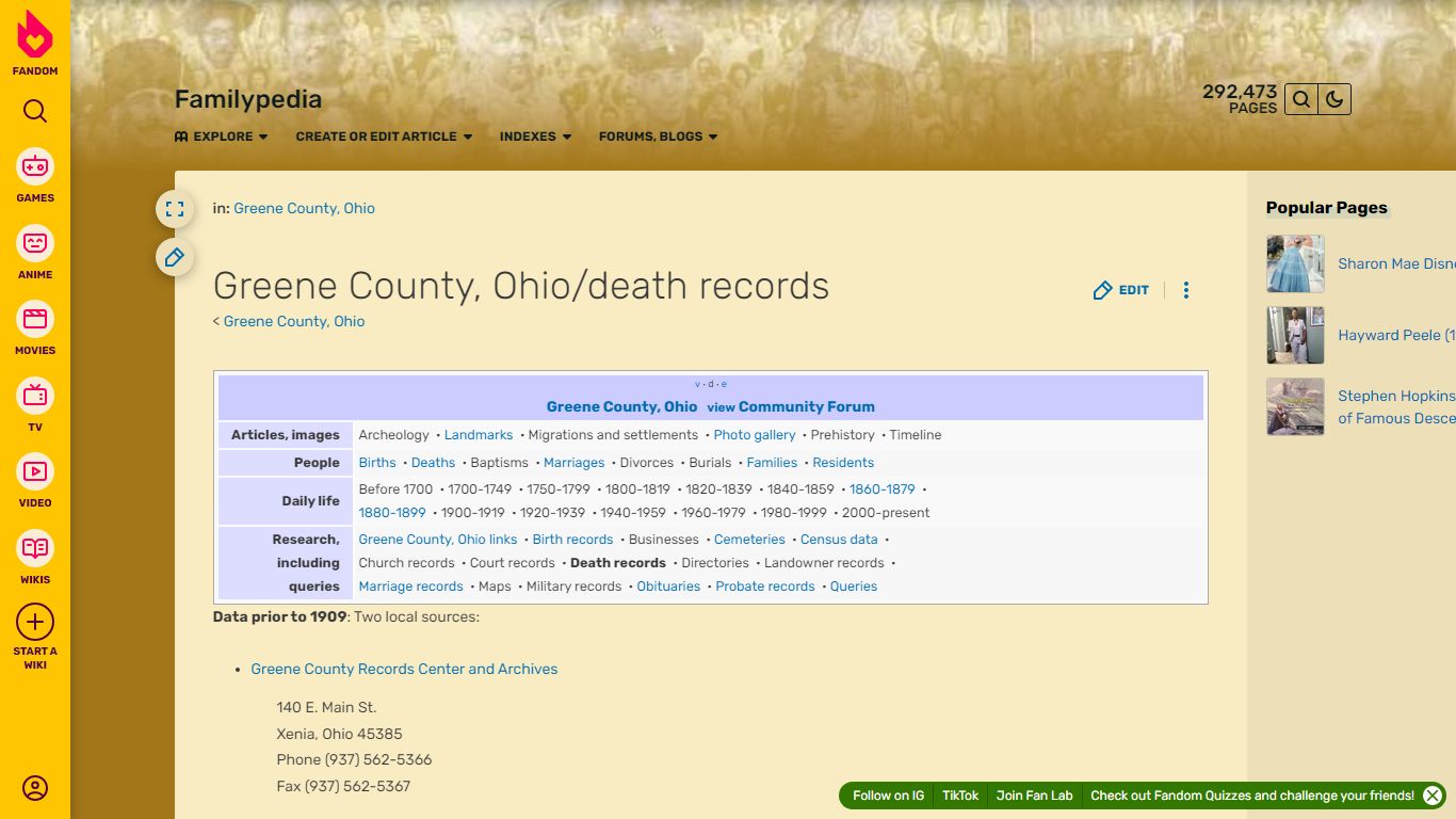 Greene County, Ohio/death records | Familypedia | Fandom